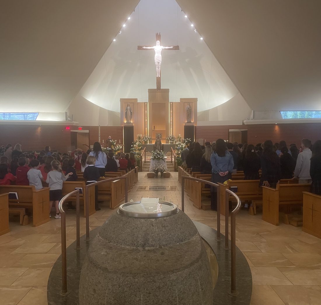 Congregation gathered for Mass in the church